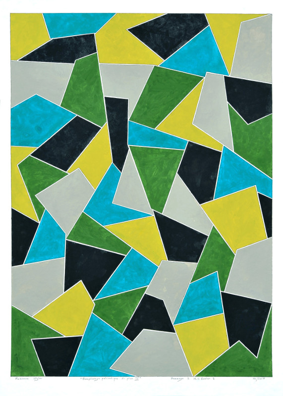 Remplissage périodique du plan IV Hommage à M. C. Escher 2 04 2017 50x70